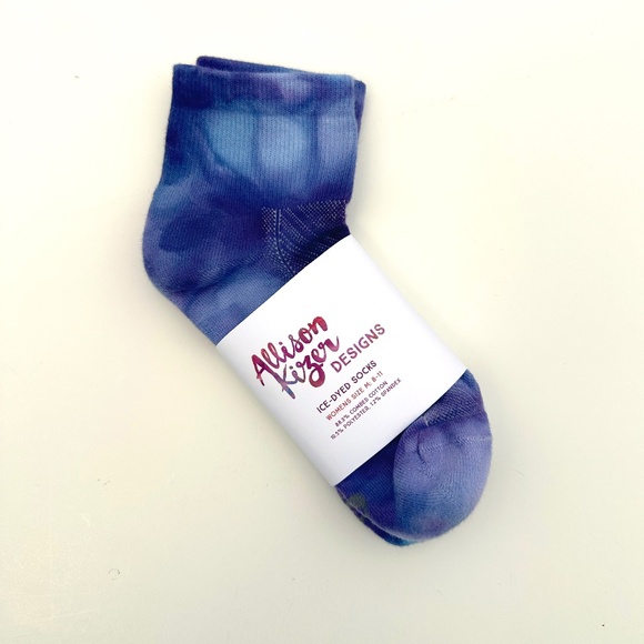Purple Ultraviolet Ice Dye Ankle Socks Blue Violet Tie Dye Mid Crew Hand Dyed - Picture 2 of 4